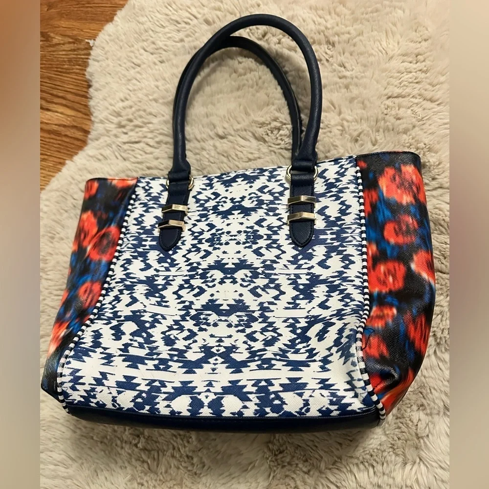 Aldo Blue And White Abstract Poppy Flower Satchel Bag Purse